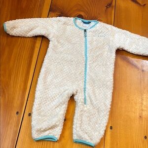 COLUMBIA 6-12M Cozy Cream/Turquoise Pile Bunting